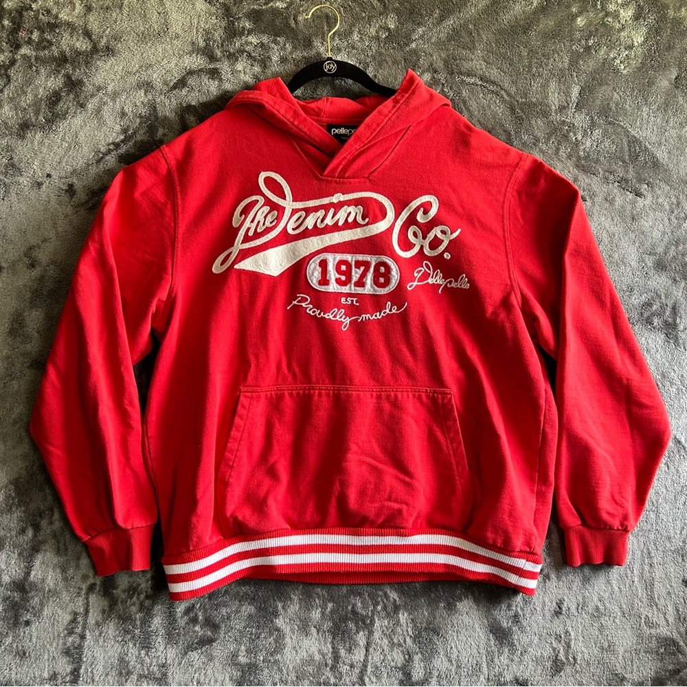 Pelle Pelle Denim Co Sweatshirt Mens 2XL Red Pullover 1978 Streetwear Hoodie